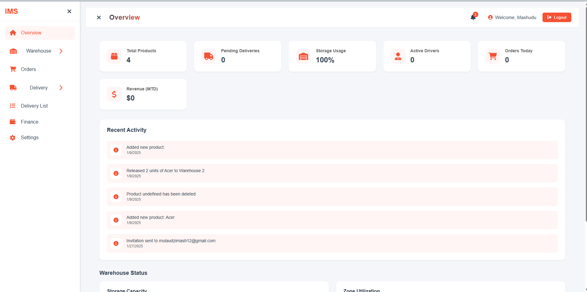 Inventory Management website — reports view